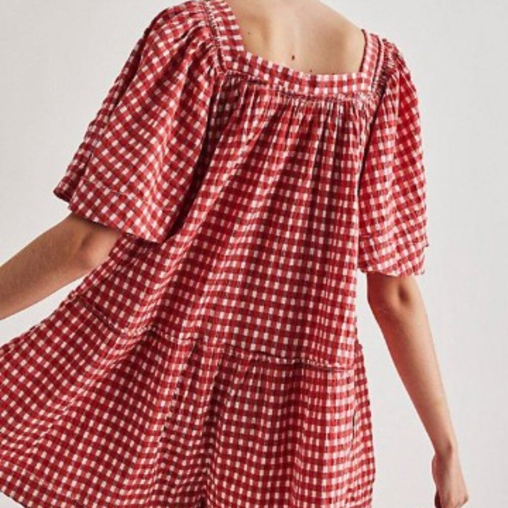 Free People Red Gingham Babydoll Mini Dress - Picture 2 of 6